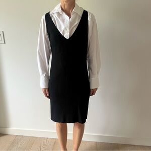 Theory Black Ribbed V-Neck Sleeveless Knit Dress